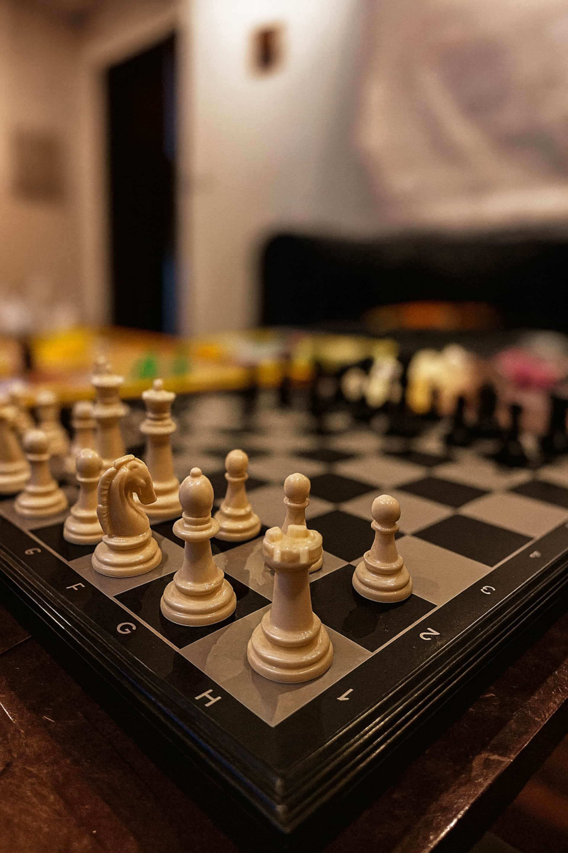 Chess set ready to play in the Aangan three-bedroom gaming suite in Apollo Tower, E-11 Islamabad